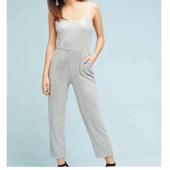 Anthropology Claudette silver sequined jumpsuit - EUC - size 2 - Picture 2 of 6